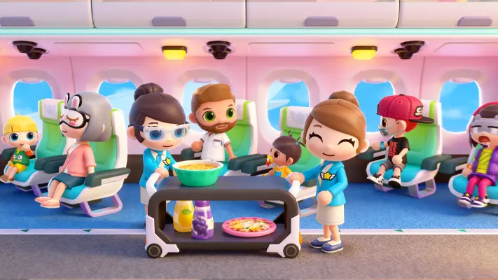 Airport Travel Stories gameplay screenshot — characters exploring a vacation destination (2 of 7)