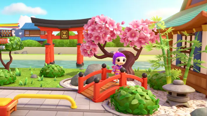 Airport Travel Stories gameplay screenshot — characters exploring a vacation destination (3 of 7)