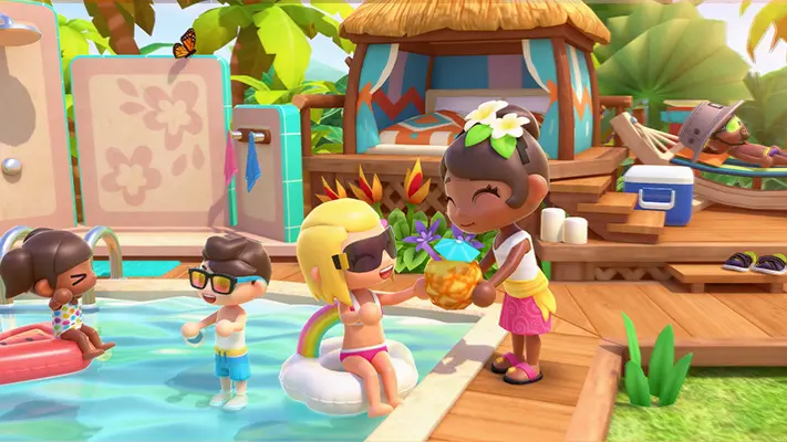 Airport Travel Stories gameplay screenshot — characters exploring a vacation destination (5 of 7)