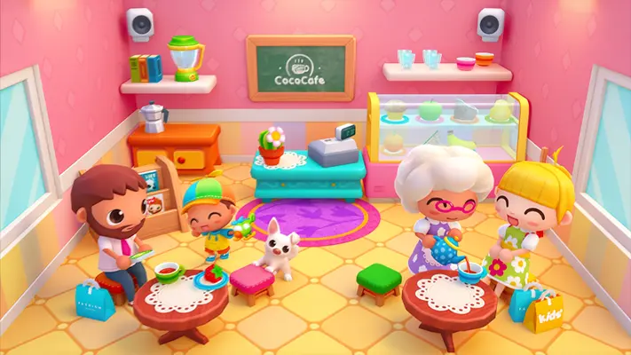 Daily Shopping Stories gameplay screenshot — characters playing in a shopping mall (2 of 7)