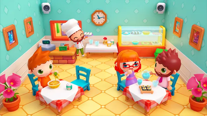 Daily Shopping Stories gameplay screenshot — characters playing in a shopping mall (3 of 7)