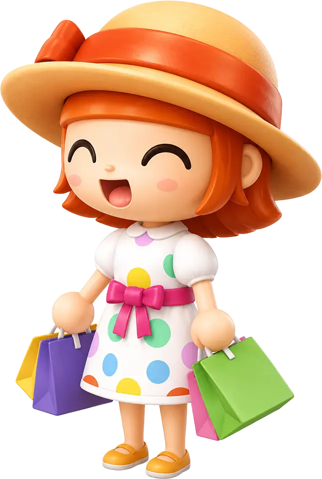 Daily Shopping Stories character from a pretend-play shopping mall