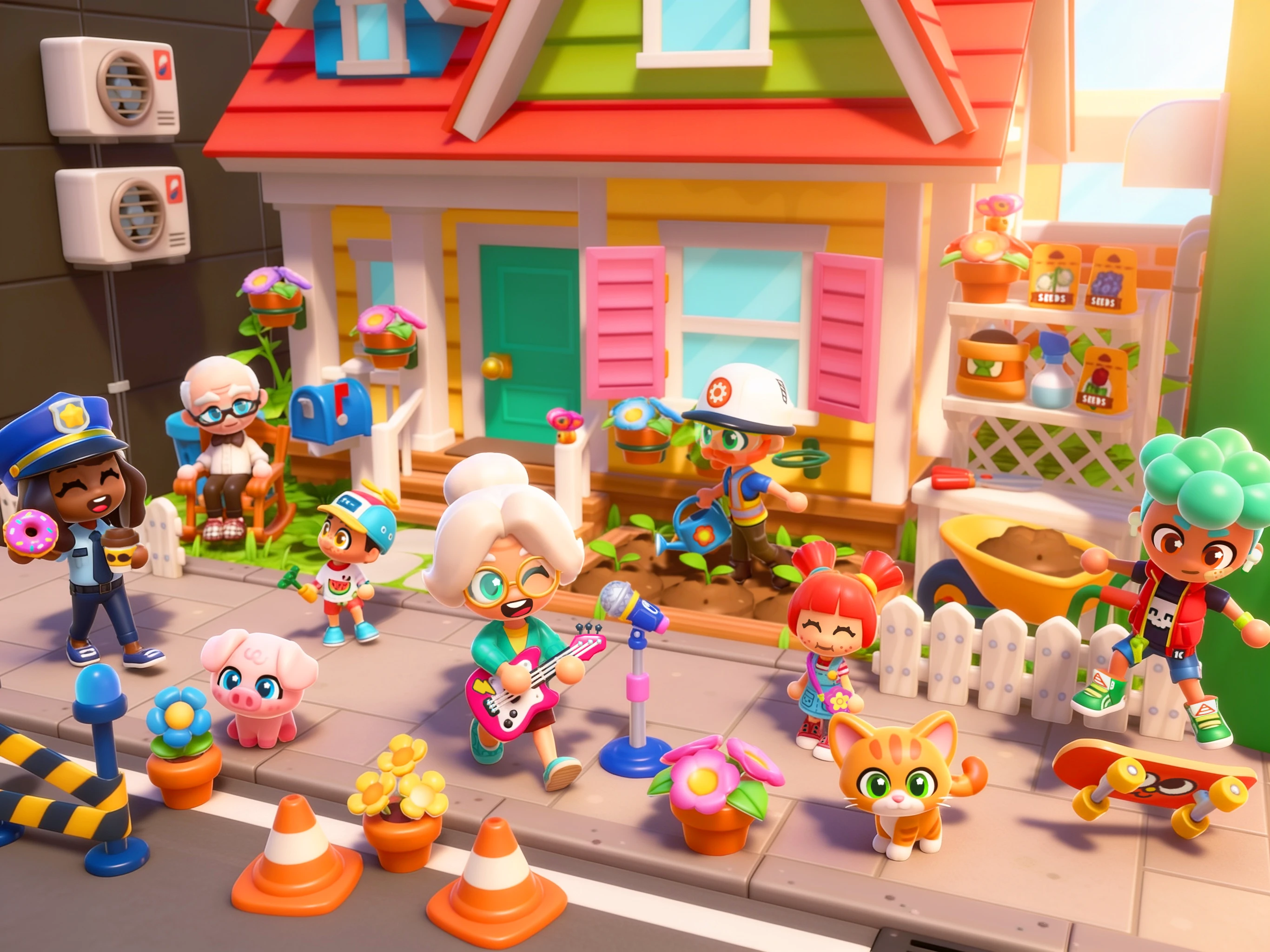 Stories Life screenshot — characters and pets playing on a neighborhood street (5 of 5)