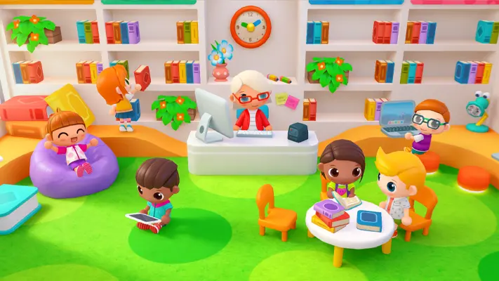 Sunny School Stories gameplay screenshot — students and teachers playing at school (5 of 7)