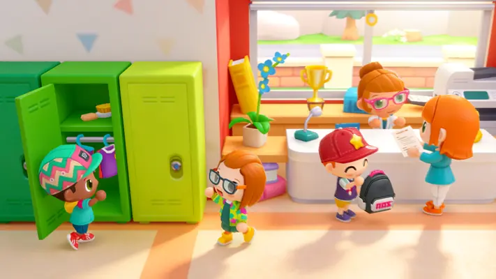 Sunny School Stories gameplay screenshot — students and teachers playing at school (1 of 7)