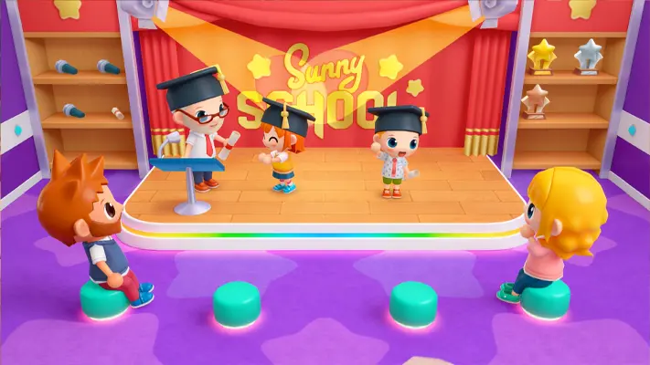 Sunny School Stories gameplay screenshot — students and teachers playing at school (7 of 7)