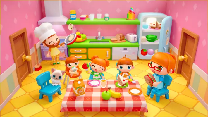 Sweet Home Stories gameplay screenshot — family characters playing at home (1 of 7)