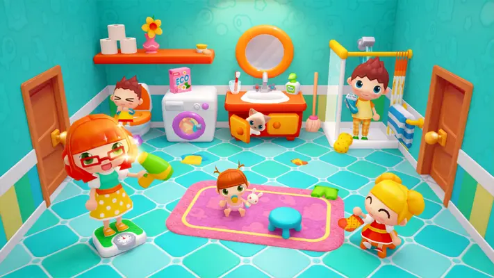 Sweet Home Stories gameplay screenshot — family characters playing at home (2 of 7)