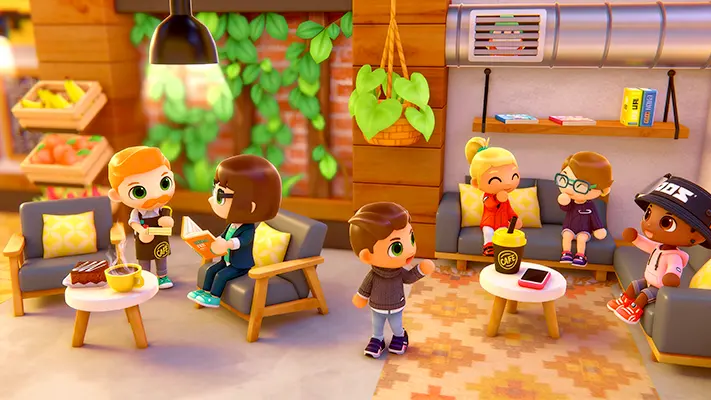Urban City Stories gameplay screenshot — characters playing in a lively city location (5 of 9)