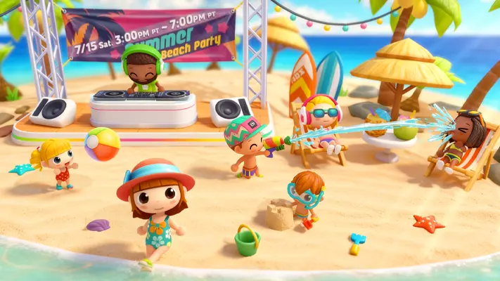 Vacation Hotel Stories gameplay screenshot — characters playing in a hotel and resort (1 of 7)
